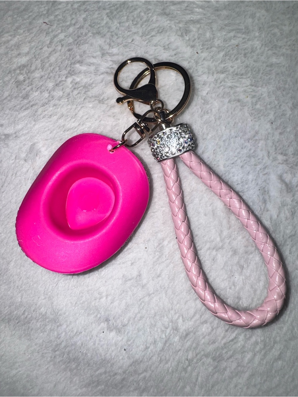 Pink Crystal cowboy Hat Keychain Bagcharm with Wristlet gold tone - New - Picture 2 of 3